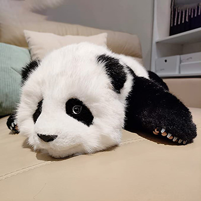Weighted stuffed animal in a form of a lifelike, realistic-looking giant panda, by Chongker.