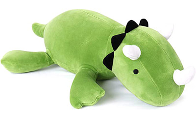 Green dinosaur, weighted stuffed animal by HitToys.