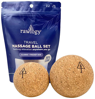 Travel massage balls made of sustainable cork, great choice as useful Valentine's Day present for person that loves traveling, by Rawlogy.