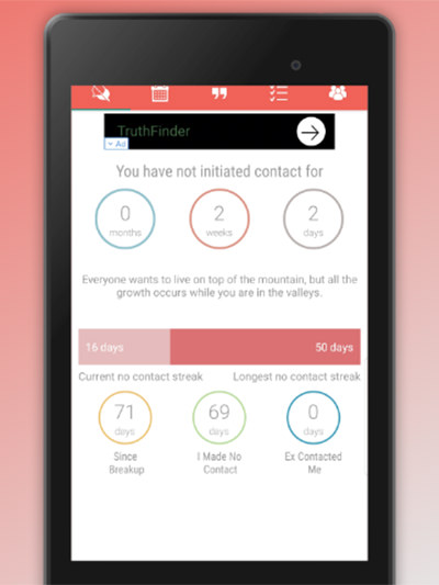 Breakup Freedom app on the smartphone, helping users to deal with a breakup by not contacting their ex partner.