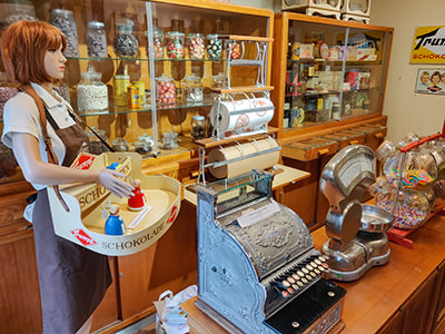 Old-school candy shop as presented in the Chocolate Museum above the Szamos Cafe in Budapest, Hungary, photo by Ivan Kralj.