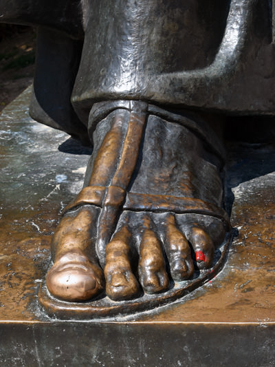 The rubbed toes of Gregory of Nin statue in Split. The ritual is thought to bring good luck to the rubber; photo by Gwendolyn Stansbury.