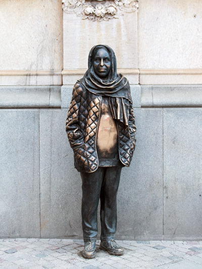 The statue of the Swedish actress Margaretha Krook in Stockholm with installed heating. People come to warm up their hands on her belly, as well as to grab some good luck; photo by Frankie Fouganthin.