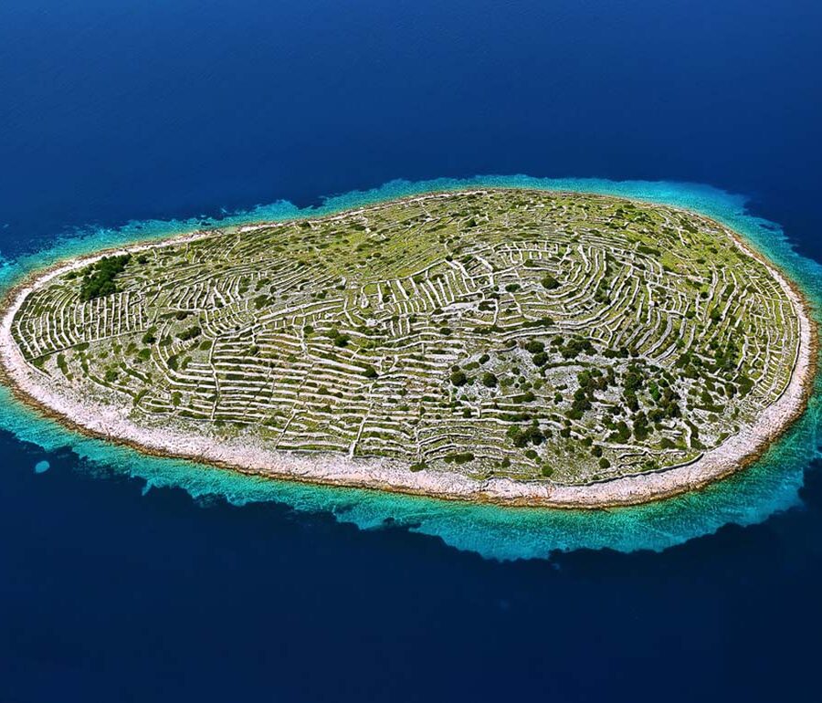 Croatian island Bavljenac, also known as Fingerprint Island, is just one of the many world islands that look like things; photo by Boris Kačan.
