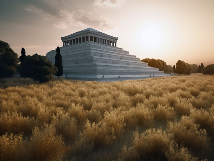 Mausoleum of Halicarnassus, one of the 7 ancient wonders of the world, as it might have looked like back then; AI image by Ivan Kralj/Midjourney.