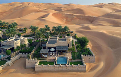 One of the private villas with a pool at Qasr Al Sarab hotel in Abu Dhabi's Empty Quarter, the largest uninterrupted sand desert in the world where Star Wars movie was filmed; photo by Booking.com.