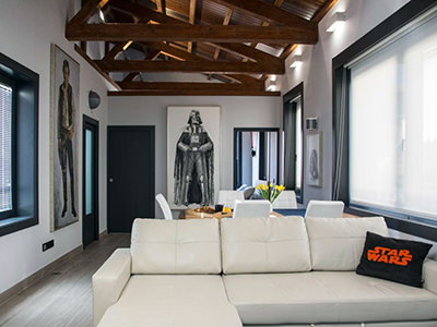Interior of a cozy Star Wars Apartment in Salamanca, Spain, decorated as homage to the space saga; photo by Booking.com.