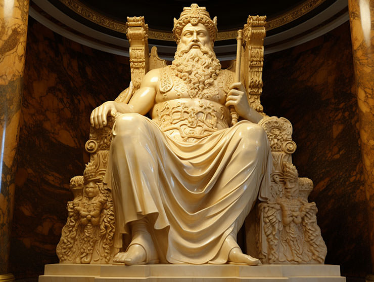 Statue of Zeus at Olympia, one of the 7 Wonders of the Ancient World, as it might have looked like; AI image by Ivan Kralj/Midjourney.