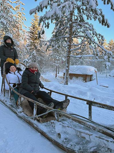 TikTok Traveling Grannies taking a sleigh ride in Finland.