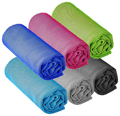 Set of six colorful cooling towels by YQXCC, available on Amazon.