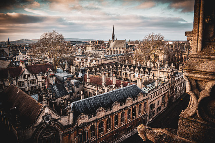 Rooftops in Oxford, England, UK, one of the key destinations in an introductory Eurpean travel itinerary; photo by Liv Cashman, Unsplash.