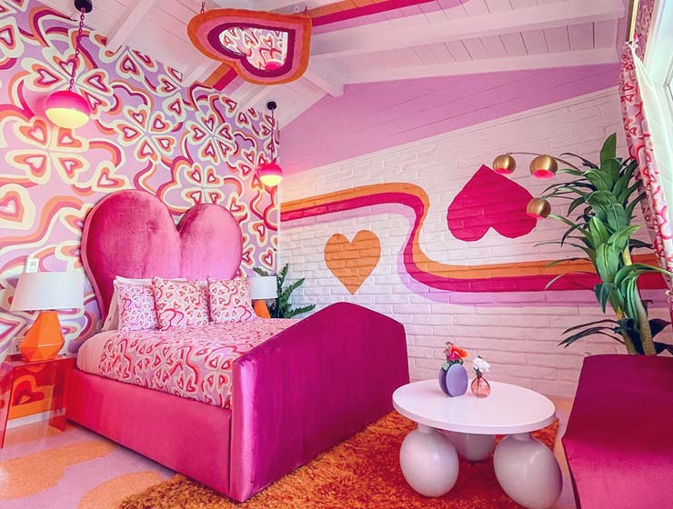 Queen of Hearts room at dominantly pink Trixie Motel in Palm Springs, California; photo by Trixie Motel.