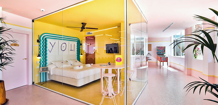 See-through Zero Suite, free room to rent at Paradiso Ibiza Art Hotel, with transparent walls; photo by Paradiso.
