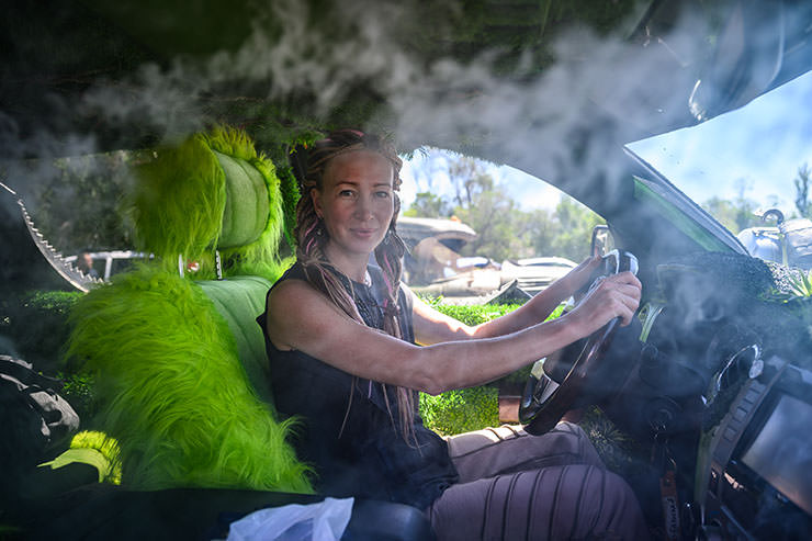 Anna Gubareva, wife of Cypriot businessman Alexey Gubarev, behind the wheel of a vehicle participating in the MadWay Rally, Mad Max-inspired drive to distant locations.