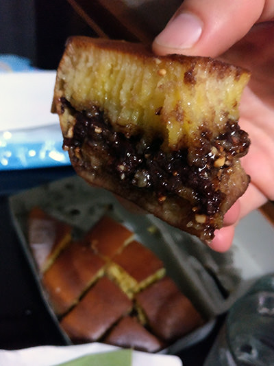 Martabak close-up, thick pancakes with chocolate and peanuts, the desert specialty of Indonesia; photo by Ivan Kralj.