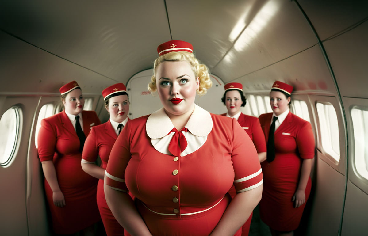 Airline. Cabin Crew. Beautiful Flight Attendant in an Airplane