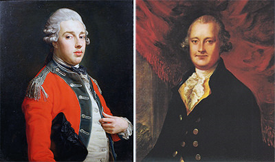Paintings of lord Cholmondeley and lord Derby, the two English gentlemen who made a bet about having sex with a woman in a hot air balloon in 1785.