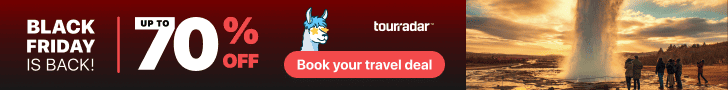 Tourradar's promo banner for Black Friday offering tours with up to 70% discounts.