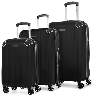 Swiss Mobility PVG Collection - luggage set of three hard-shell suitcases with 360-degree spinner wheels and retractable handle; photo by Amazon.