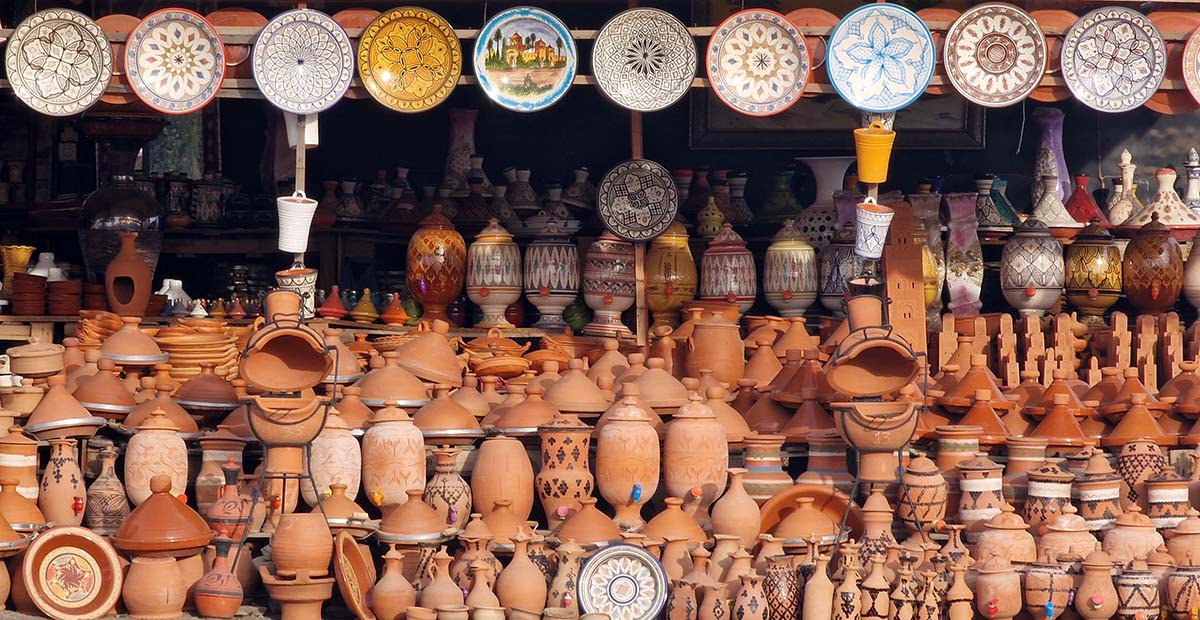 Handicraft displayed on a market in Marrakesh, Morocco, one of the best places to travel in 2024; photo by A D, Unsplash.