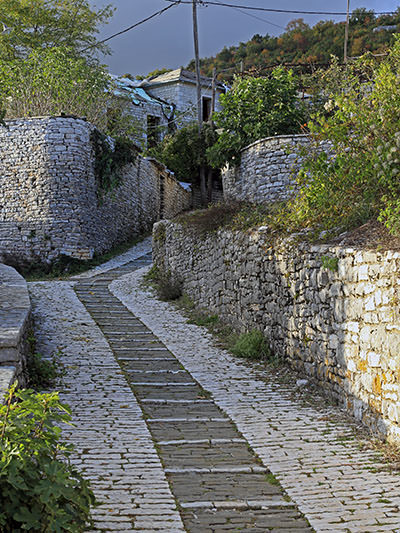 Stone pathway in Monodendri, a village in Zagorochoria, a cluster of 46 villages in northwestern Greece; photo by Manu.