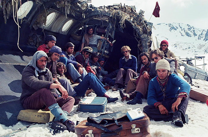 "Society of the Snow", Netflix reconstruction of an actual photo survivors of the Andes plane crash in 1972 took at the plane wreckage.