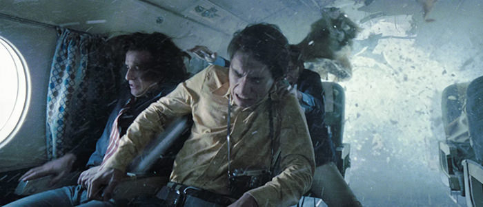 Scene from the Netflix movie "Society of the Snow" showing the moment of the impact of the Flight 571; the plane crashed in the Andes in 1972, with rugby team on board.