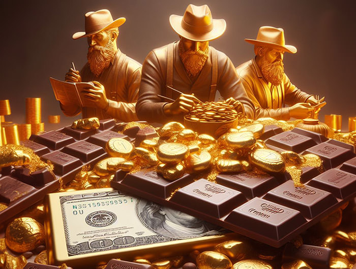 California gold rush for chocolate; AI image by Ivan Kralj / Dall-e.