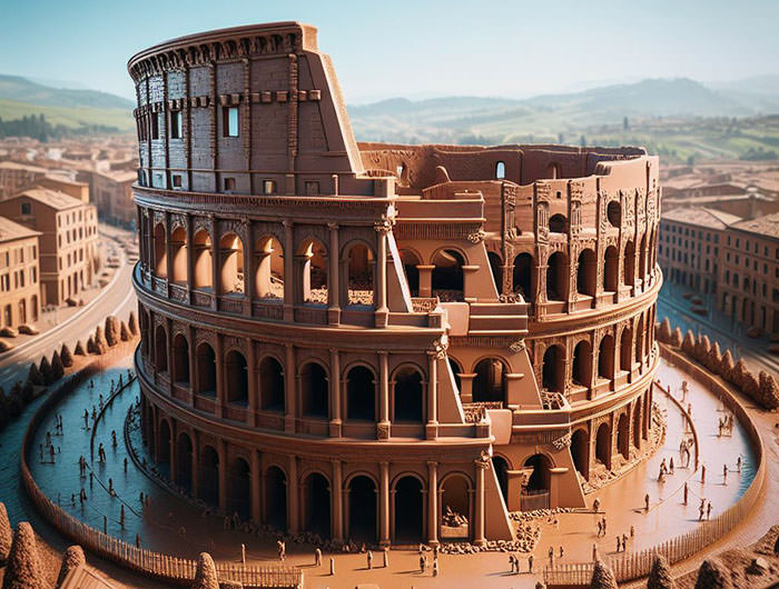 Rome's Colosseum if it were made of chocolate; AI image by Ivan Kralj / Dall-e.