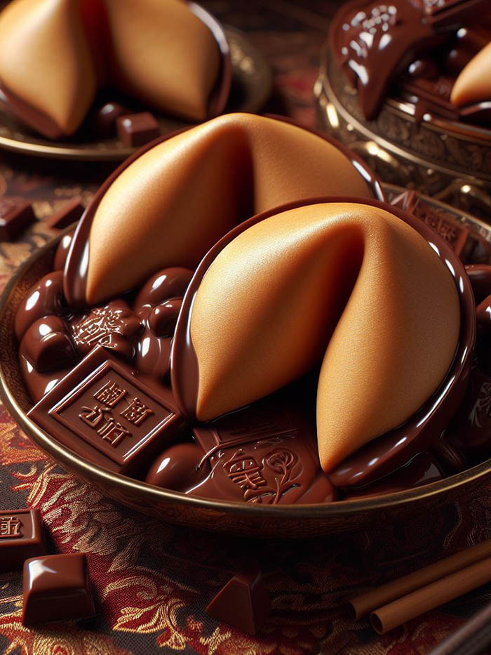 San Francisco's Chinatown fortune cookies in chocolate version; AI image by Ivan Kralj / Dall-e.