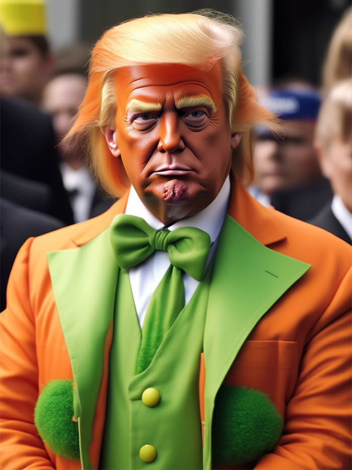Donald Trump as Oompa Loompa; AI image by Ivan Kralj / Stable Diffusion.