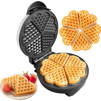 Heart waffle maker, as Valentine food gift idea; by Cucina Pro, Amazon.