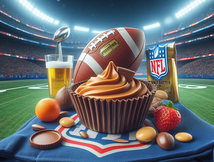 Super Bowl as Peanut Butter Cup; AI image by Ivan Kralj / Dall-e.