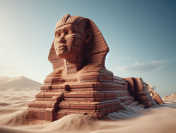 Sphinx in Egypt made out of Twix chocolate; AI image by Ivan Kralj / Dall-e.
