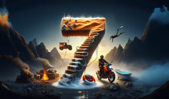 Illustration for seven dangers of travel shared on the occasion of seventh birthday of Pipeaway travel blog; image by Ivan Kralj / Dall-e.