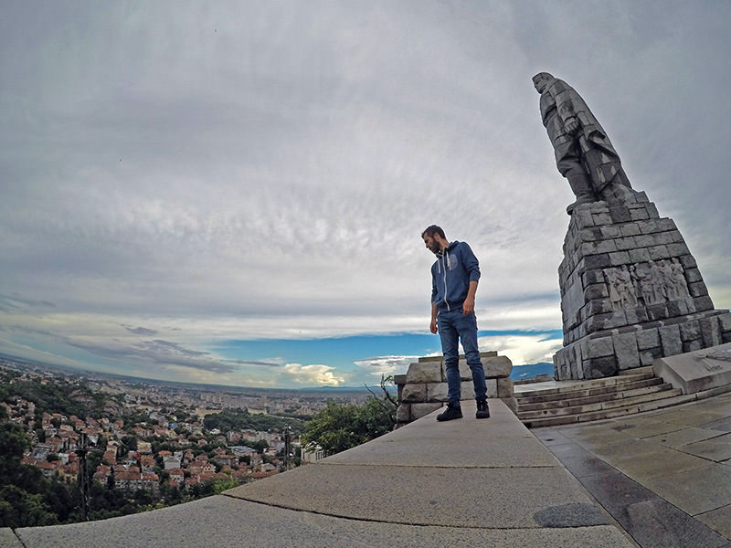 Travel blogger Ivan Kralj standing next to a Monument of the Red Army "Alyosha" in Plovdiv, Bulgaria; photo by Ivan Kralj.
