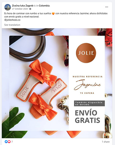 The fake Zagreb Airport Facebook page has been promoting Colombian shoe brand Jolie back in 2020, while now serves for the lost luggage scam.