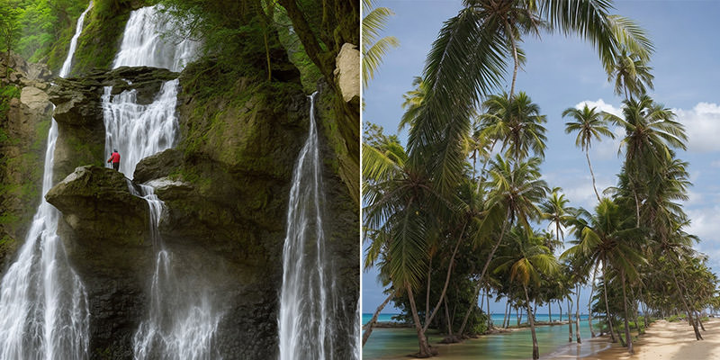 Two optical illusions created by AI shared by the Facebook page Love God &God Love You, if you close your eyes 70% you will not see a waterfall or a tropical beach, but Jesus. 