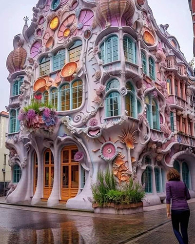 AI Facebook picture of a colorful building supposedly representing Gaudi's archictecture in Barcelona, Spain; AI image published by Facebook page I Love Spain.