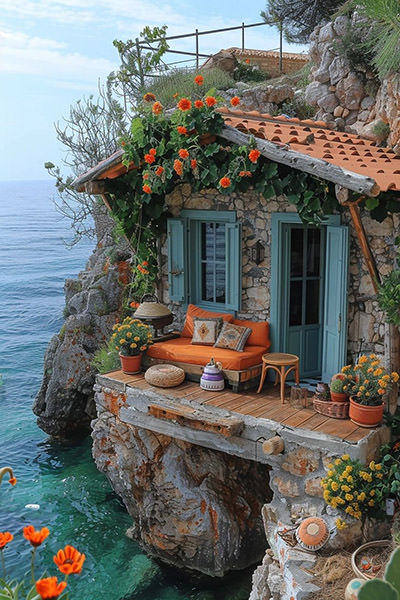 Idyllic seaside cottage shared by the Facebook page Tiny House Life is an AI picture, just like others on this page luring users to click away to a spammy website.