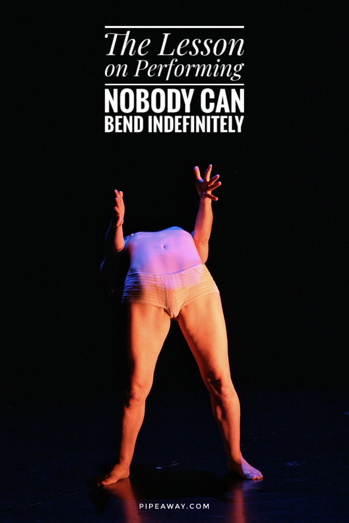 Angela Laurier, French-Canadian contortionist produced a number of thought-provoking performances on mental health. On May 19th, 2024, she still committed a suicide, at the age of 62. She left a lecture on performance as such - nobody can bend indefinitely.