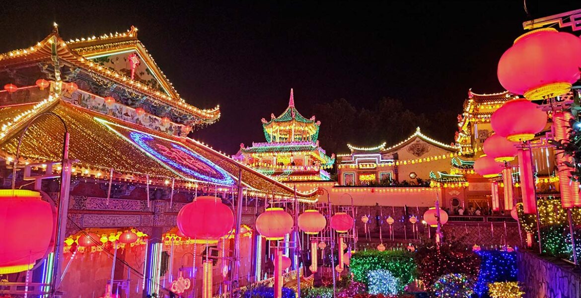 Kek Lok Si Temple in Penang, Malaysia, illuminated with 10,000 lanterns and lights during the Chinese New Year celebrations; photo by Ivan Kralj.
