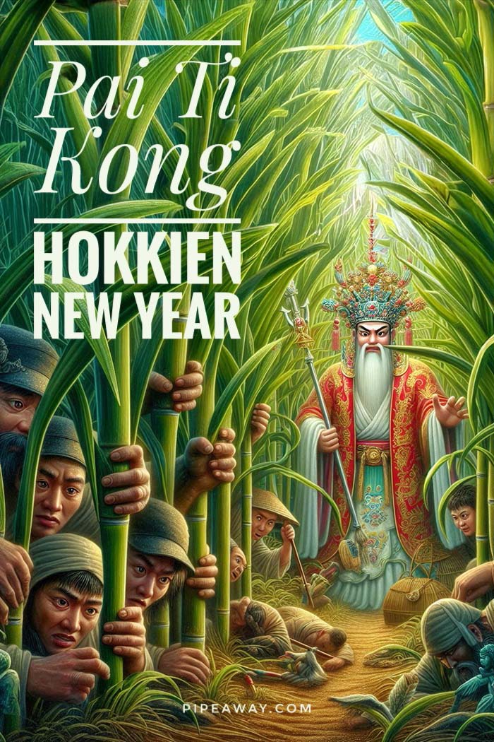Pai Ti Kong is a festival celebrating the legend of the Jade Emperor, the God of Heavens, protecting the Hokkien ancestors from invaders by hiding them in a sugarcane field. Since then, the ninth day of the Lunar New Year is observed not only as Jade Emperor's birthday, but also as Hokkien New Year, a day for a fresh beginning.