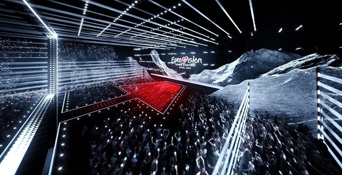 The visualisation of ESC 2025 Basel stage design; copyright SRGSSR.