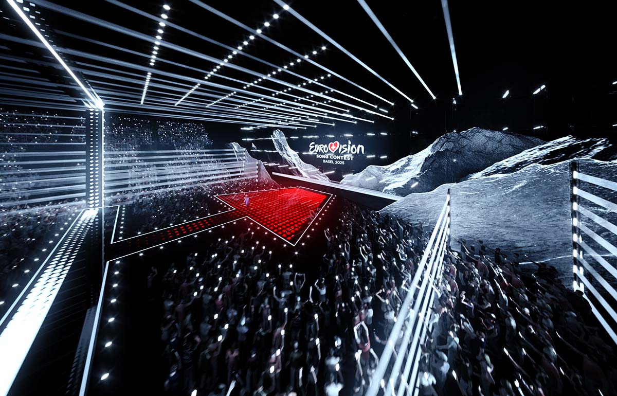 The visualisation of ESC 2025 Basel stage design; copyright SRGSSR.