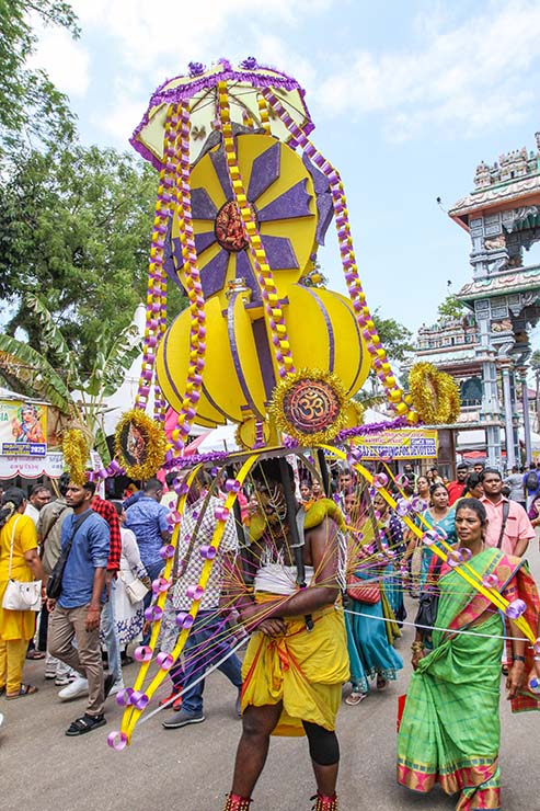 Hindu devotee carrying a mayil kavadi during Thaipusam in Penang, Malaysia; photo by Ivan Kralj.