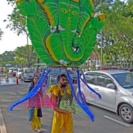 Hindu devotee carrying a mayil kavadi during Thaipusam in Penang, Malaysia; photo by Ivan Kralj.