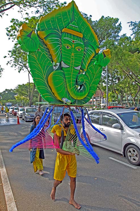 Hindu devotee carrying a mayil kavadi during Thaipusam in Penang, Malaysia; photo by Ivan Kralj.