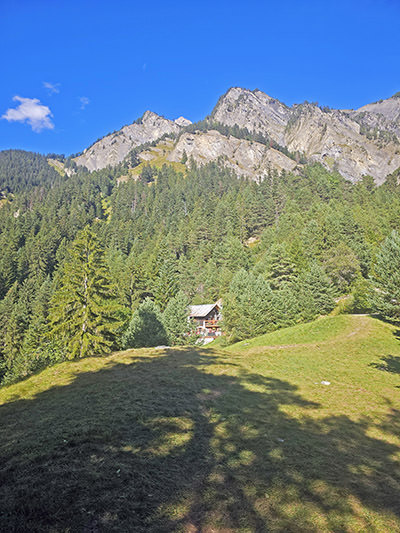 Buvette de Brac, a refreshment chalet at the end of the Bisse du Torrent Neuf hike in Saviese, Switzerland; photo by Ivan Kralj.