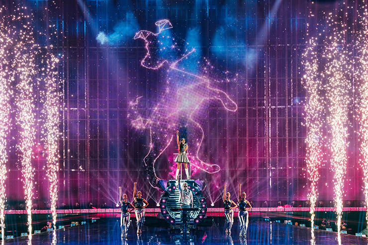 Norwegian artist Emmy representing Ireland at the Eurovision Song Contest in Basel, with the song "Laika Party"; photo by Sarah Louise Bennett / EBU.